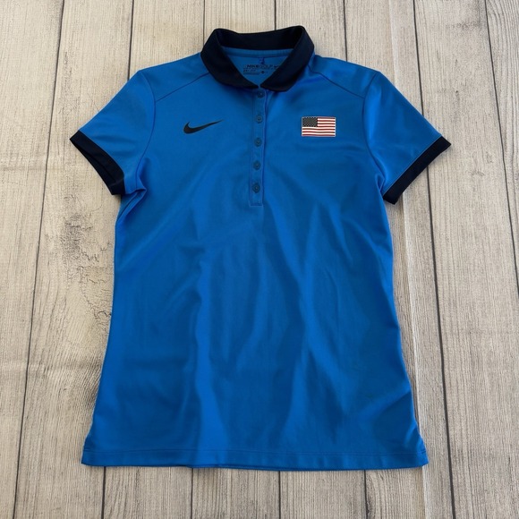 Nike Golf Team USA Golf Polo Shirt Dri Fit Royal Blue Women's Size Medium Active - Picture 1 of 5